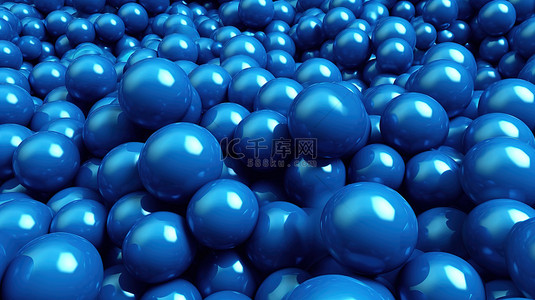 各种尺寸的 3d 球体在抽象插图中显示渐变钴蓝色色调