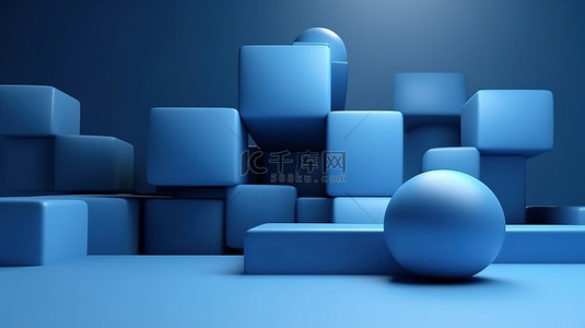 蓝色抽象图形背景图片_3D 渲染中的蓝色抽象简约壁纸