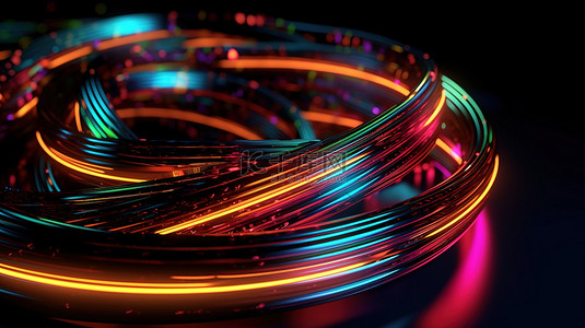 缠结的金属丝形成了霓虹灯线的现代而大胆的 3D 插图