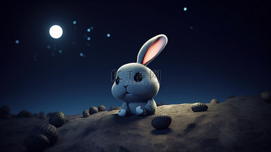 3d 渲染中月球上的卡通兔子