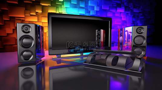 配备环绕立体声扬声器和 3D 文本动画的高科技电视
