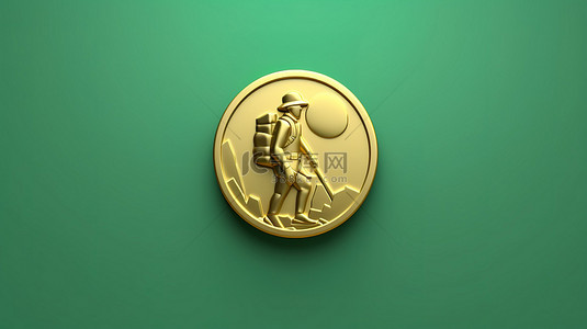 3d 渲染的潮水绿色背景上的徒步徽章福尔图纳黄金徒步旅行者符号
