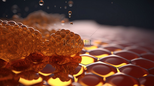 3d 蜂窝背景，滴着甜蜂蜜和马赛克图案