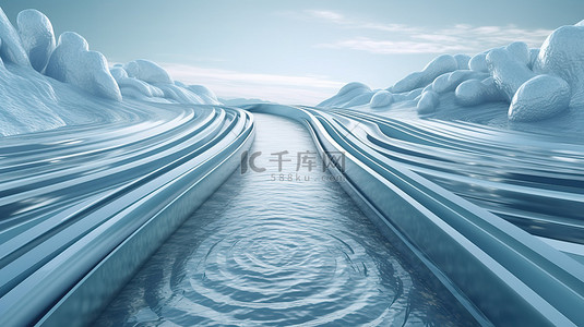 螺旋式冰路和高速公路令人惊叹的 3D 旅行和度假插图