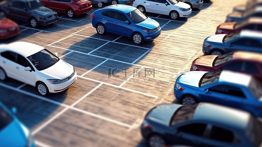 3d 渲染的停车场停满了汽车