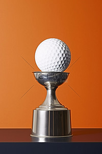 银色奖杯背景图片_高尔夫球位于银色奖杯旁边