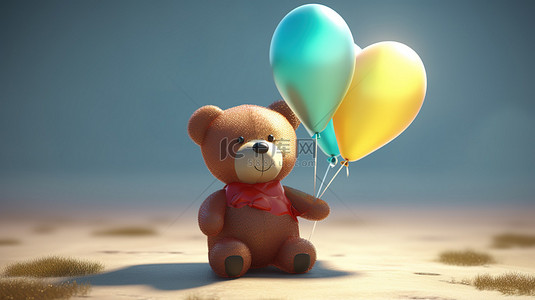 可爱的棕熊背景图片_气球背着 3d 泰迪熊