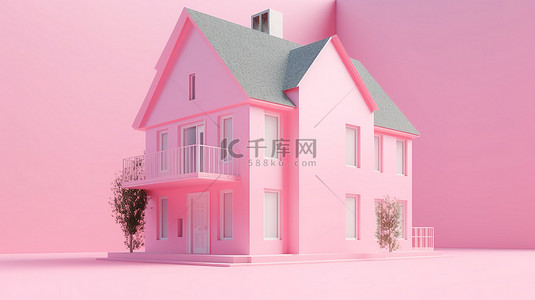 全站建站ui背景图片_3d 渲染中粉红色背景全景样机的 3d 房子