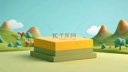本草纲目视频背景图片_异想天开的卡通风景 3D 渲染中文本的空白空间