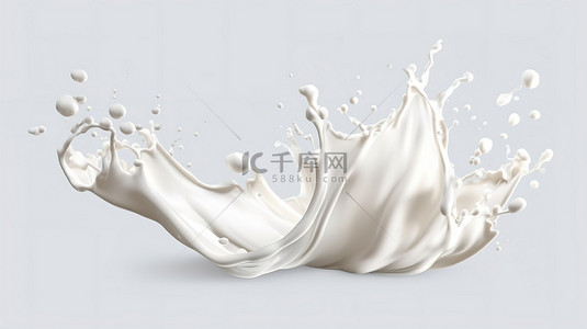 溅牛奶在孤立的背景上捕获，并带有剪切路径逼真的 3D 插图
