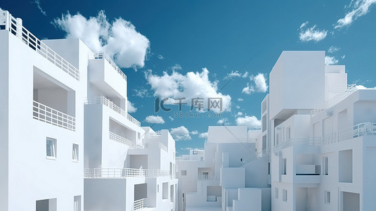 蓝天背景下的 3d 白色结构