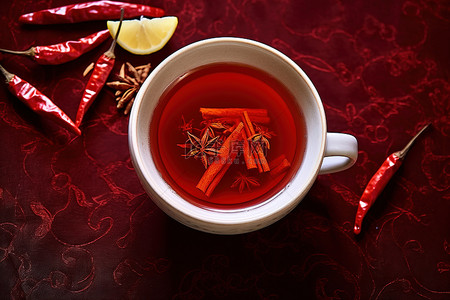 柠檬汁茶背景图片_用生姜和柠檬汁制成的中国红辣椒茶