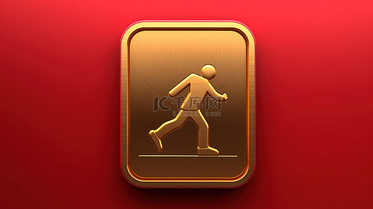 滑冰刀的小猪背景图片_红色哑光金板上的金色滑冰徽章 3D 渲染社交媒体图标