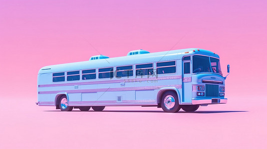 粉红色背景，带有 3D 渲染的大型蓝色旅游巴士双色调