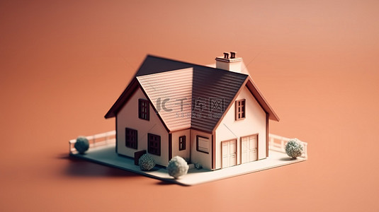 单色独立微型房屋的 3D 渲染棕色等距模型