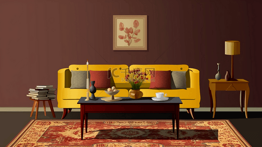 纯色沙发抱枕背景图片_客厅黄色沙发画像背景