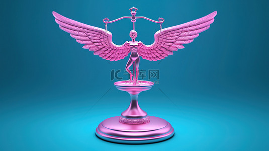 保持背景图片_双色调风格粉红色医疗杖符号在 3D 渲染中蓝色背景下的鳞片上保持平衡