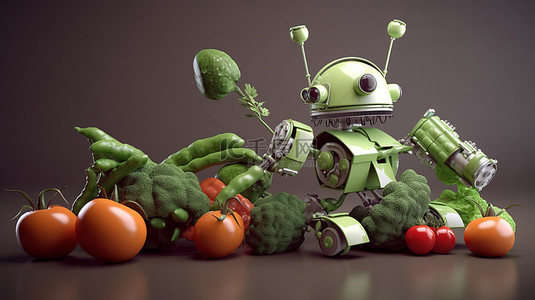 清蔬菜背景图片_3D机器人蔬菜