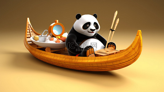 合唱水手背景图片_快乐的熊猫带着他心爱的蜂蜜罐在船上航行