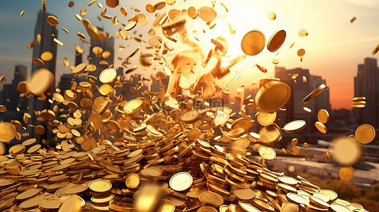 商业金钱背景图片_喷发硬币商业繁荣和赌场大奖的 3D 渲染