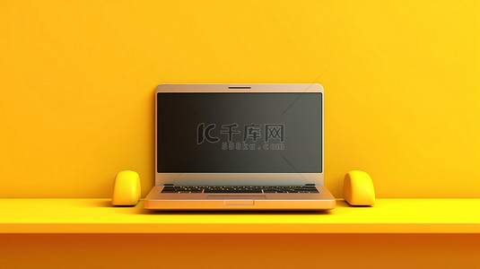 黄色架子，上面有方形背景上笔记本电脑的 3D 插图