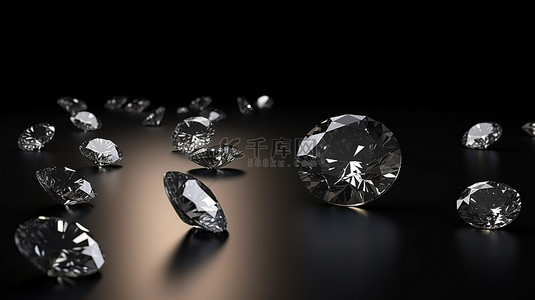 文本装饰背景图片_闪闪发光的钻石簇设置在时尚的黑色背景下，有足够的空间用于文本 3D 渲染
