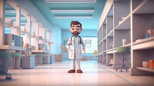 张开的背景图片_医院里手掌张开的男医生设置充足的复制空间，以 3D 卡通风格呈现