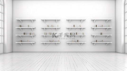 3D 渲染中白色背景下的空置零售货架