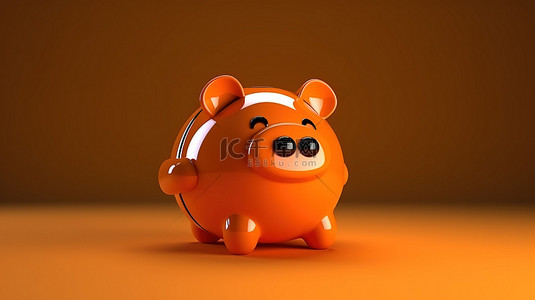 稳定的背景图片_橙色存钱罐金融储蓄和经济稳定的 3D 插图