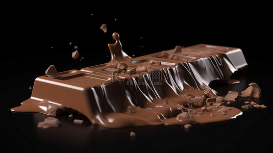 从 3d 渲染的牛奶巧克力棒中取出的部分咬合