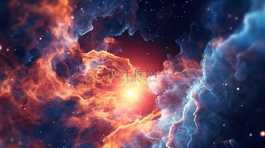 浩瀚的宇宙 星云气体恒星行星和星系在宇宙中扩张的 3D 渲染