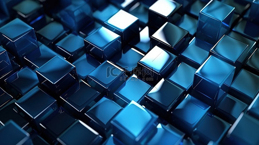 简约风格 3D 渲染中时尚简约的蓝色玻璃几何图案