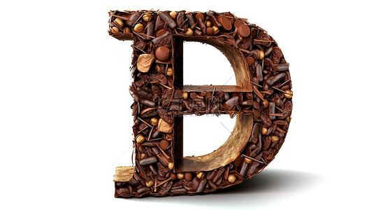 3d 巧克力块字母 e 美味的字母款待