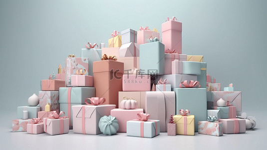 柔和的主题生日假期背景丰富的 3d 渲染礼品盒