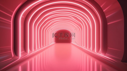 柱线背景图片_柔和粉色房间的抽象背景 虚拟现实环境中霓虹灯发光线和隧道的 3d 渲染