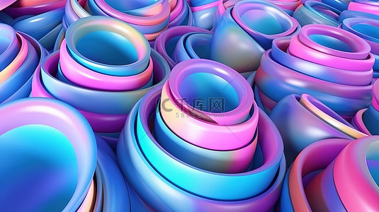 抽象 3D 渲染蓝色紫色粉红色和绿色圆形形状的组形成
