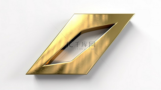 白色背景，具有正斜杠符号 3d，以锤击黄铜呈现，具有闪亮的金属质感