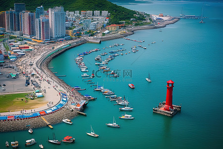 海尔背景图片_海湾里的船