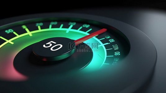 车速表信用评级量表控制面板图标的 3D 插图，带有正常 60 风险指示器