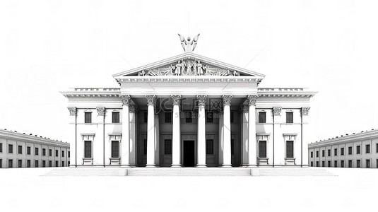 古罗马复古背景背景图片_经典建筑以柱子和空白空间为特色，在 3D 渲染的白色背景上进行个性化设计