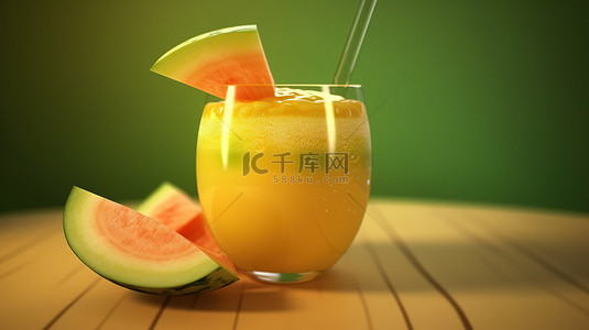 饮品柠檬背景图片_3d 渲染的瓜汁