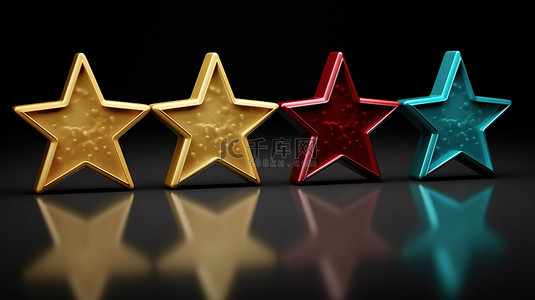 坏的背景图片_3d 图标描绘了客户的 4 星反馈，通过评论星级和反馈符号评估好的和坏的体验