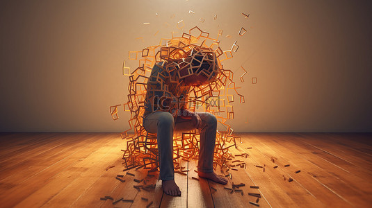 困惑殿堂背景图片_描绘心理健康障碍的情绪混乱概念设计的 3D 插图