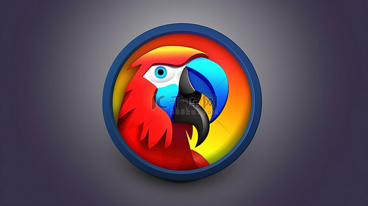 圆形按钮上的鹦鹉图释 3d 图标轮廓平面单色表情符号在彩色色调