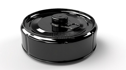 装有原油的金属黑色容器在白色背景下渲染 3D 插图