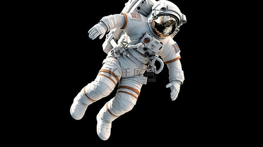 穿着白色宇航服的宇航员在零重力空间中体验失重的 3D 渲染