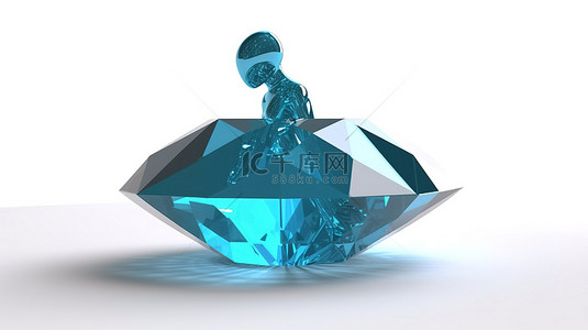 蓝色钻石装饰的 3D 人物站在白色背景上