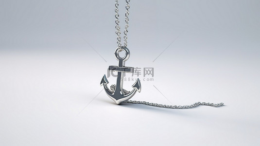 航海的背景图片_白色背景 3d 渲染的锚银项链