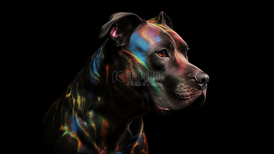 抽象斗牛犬的优雅 3D 渲染非常适合具有孤立黑色背景的动物爱好者的设计