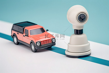 路交通安全背景图片_玩具线上装有安全摄像头的汽车，前面还有一辆汽车